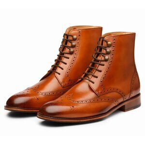 3DM Lifestyle Men's Leather Wingtip Brogue Boot Tan, size 12